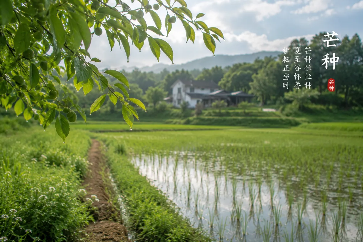 芒种 Grain in Ear – golden wheat fields and rice paddies representing the 9th solar term in the traditional Chinese calendar